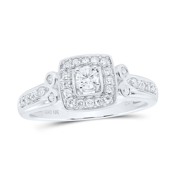10kt White Gold Round Diamond Round Halo Bridal Wedding Engagement Ring 1/3 Cttw