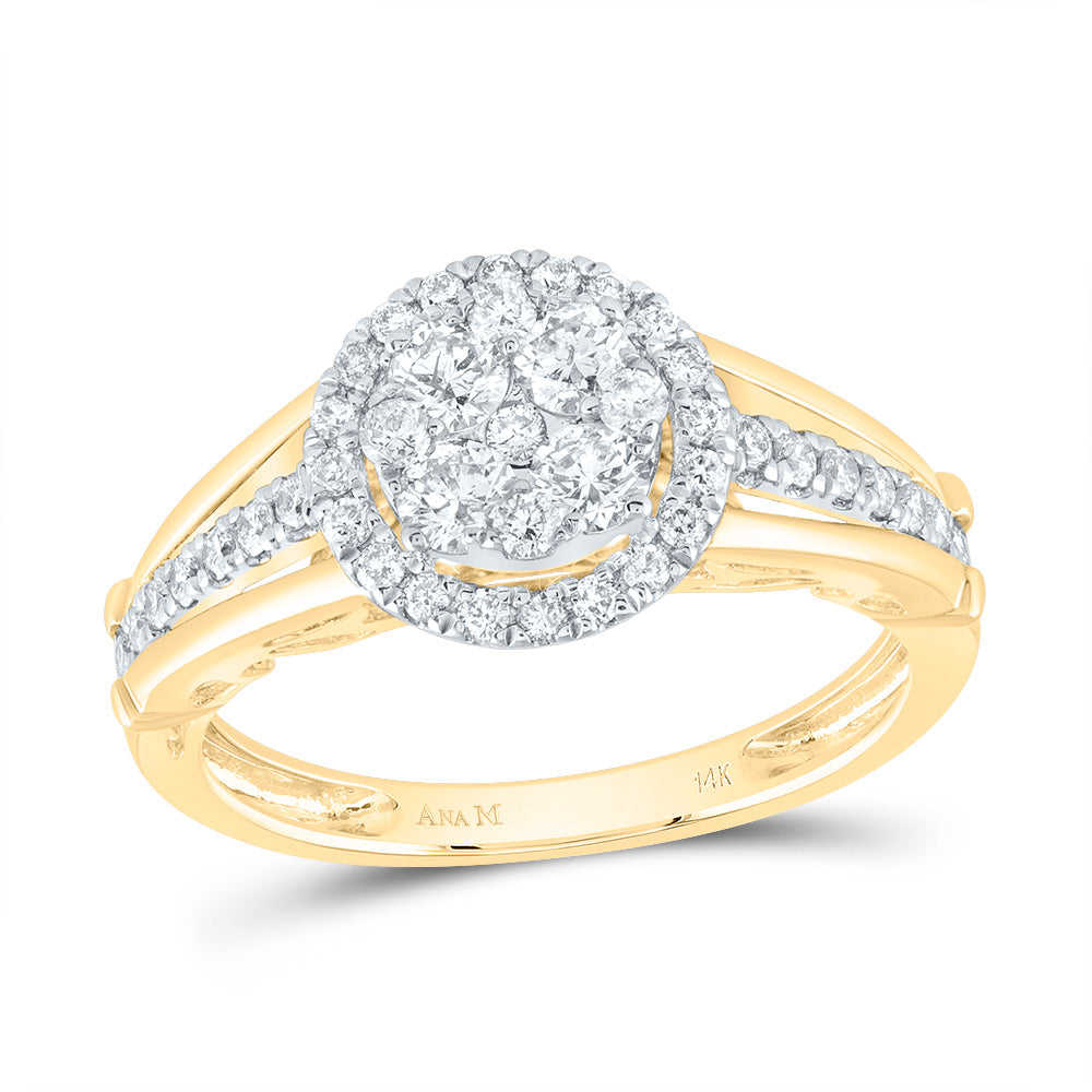 14kt Yellow Gold Round Diamond Cluster Bridal Wedding Engagement Ring 3/4 Cttw