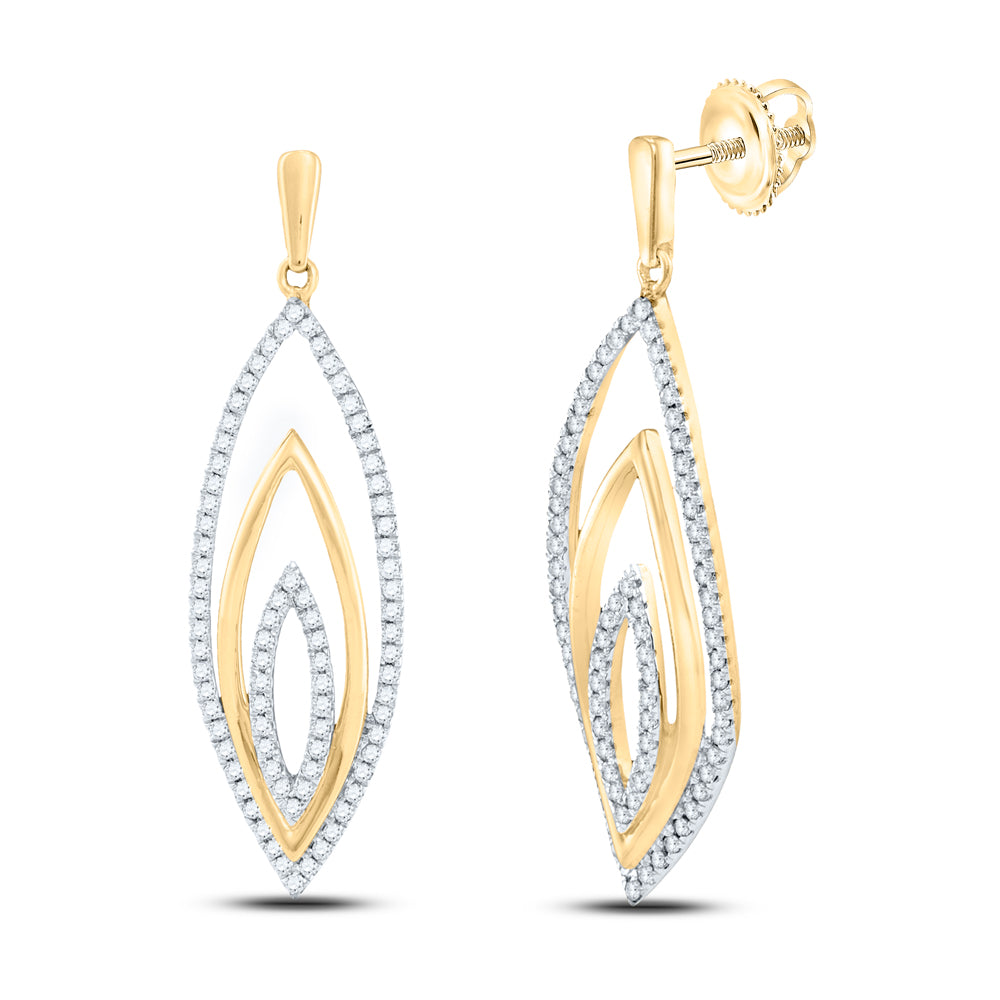 10kt Yellow Gold Womens Round Diamond Marquise Dangle Earrings 1/2 Cttw