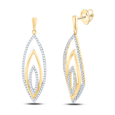 10kt Yellow Gold Womens Round Diamond Marquise Dangle Earrings 1/2 Cttw