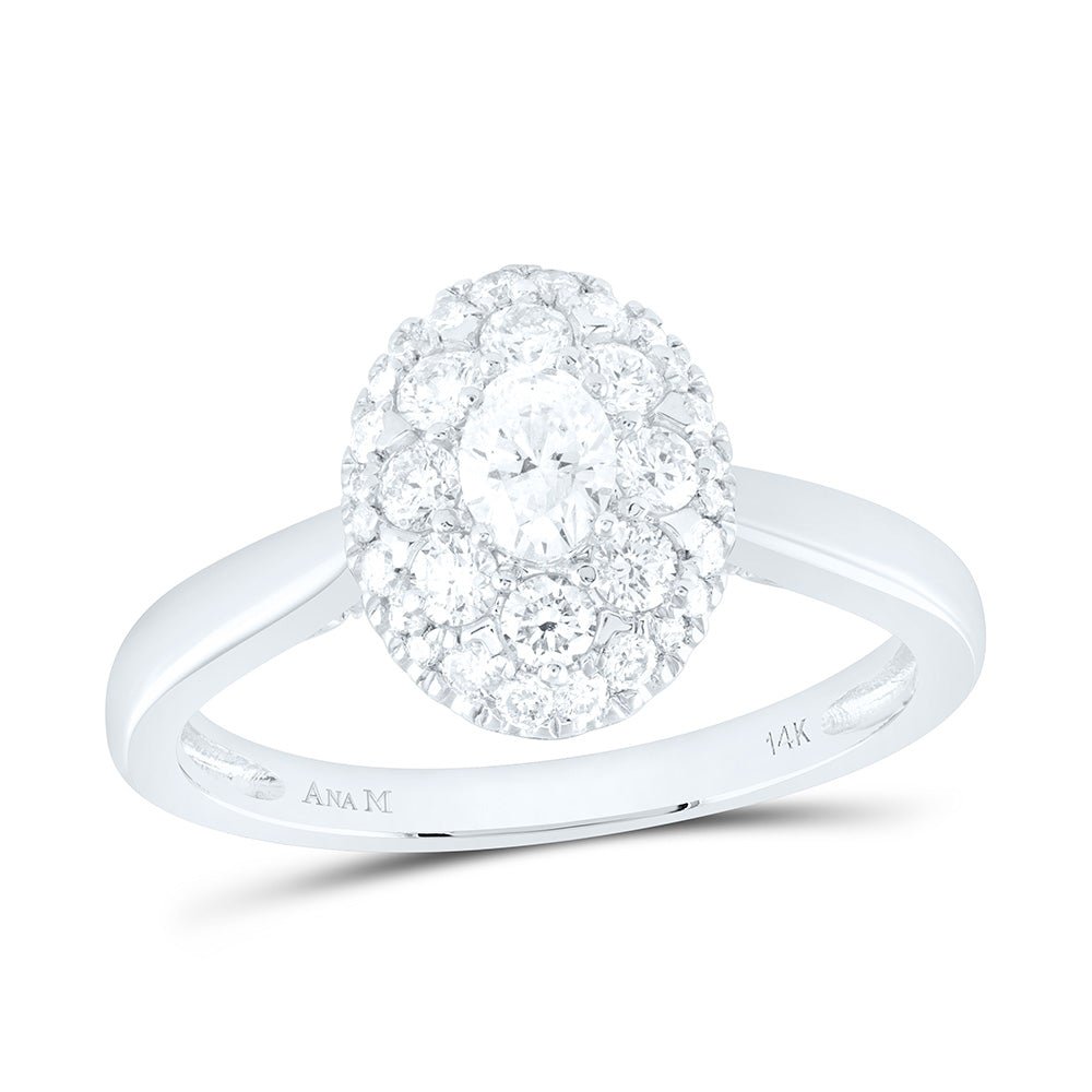 14kt White Gold Oval Diamond Halo Bridal Wedding Engagement Ring 3/4 Cttw