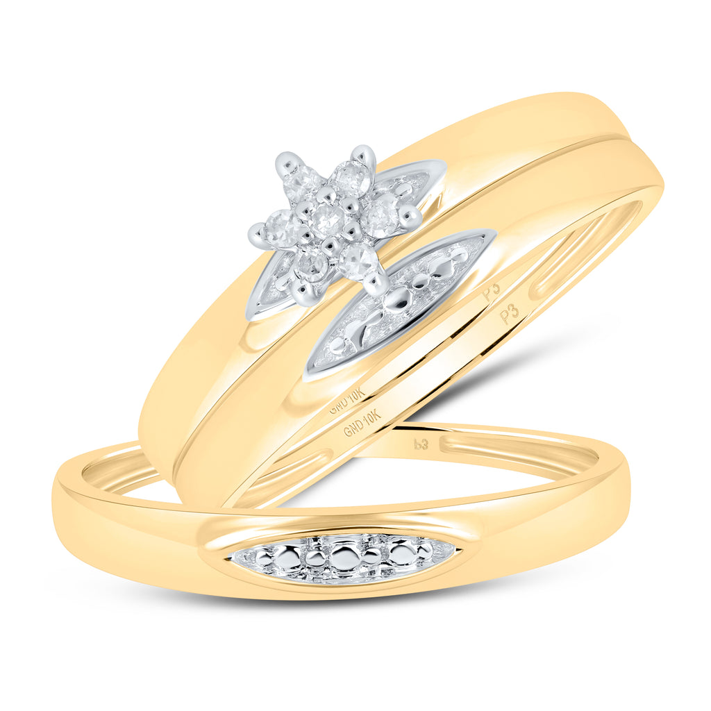 10kt Yellow Gold His Hers Round Diamond Cluster Matching Wedding Set 1/12 Cttw