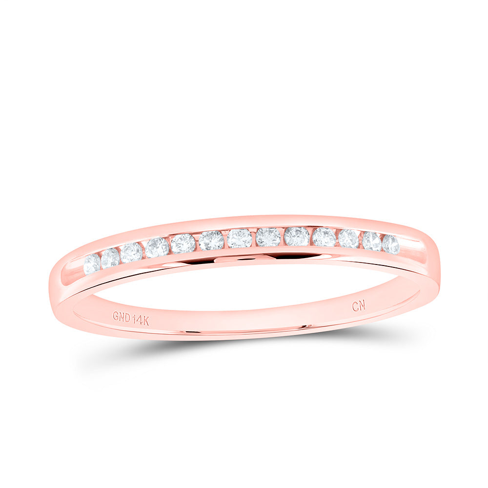 14kt Rose Gold Womens Round Diamond Single Row Channel-set Wedding Band 1/10 Cttw