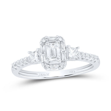 14kt White Gold Emerald Diamond 3-stone Bridal Wedding Engagement Ring 5/8 Cttw