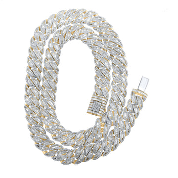 10kt Yellow Gold Mens Baguette Diamond 22-inch Curb Link Chain Necklace 23-1/3 Cttw