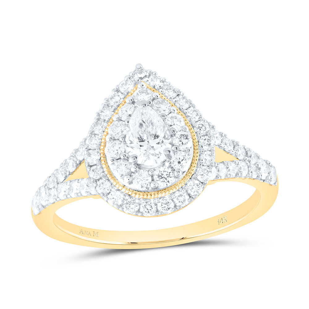 14kt Yellow Gold Pear Diamond Halo Bridal Wedding Engagement Ring 1 Cttw