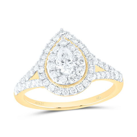 14kt Yellow Gold Pear Diamond Halo Bridal Wedding Engagement Ring 1 Cttw