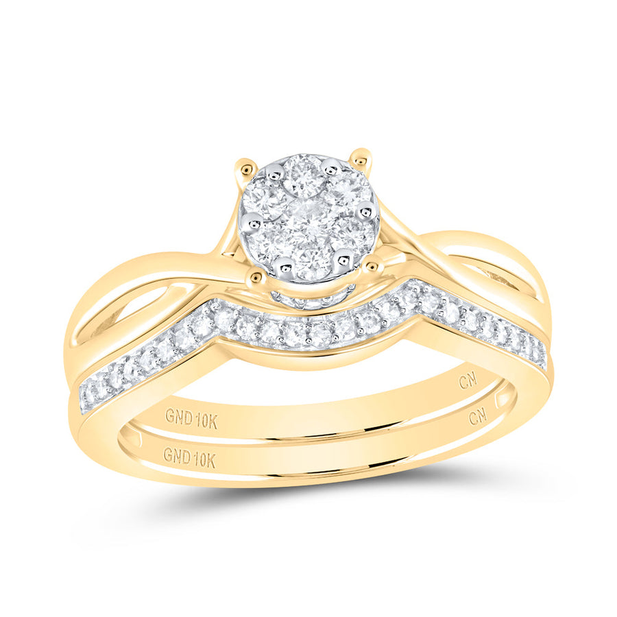 10kt Yellow Gold Round Diamond Twist Bridal Wedding Ring Band Set 1/3 Cttw