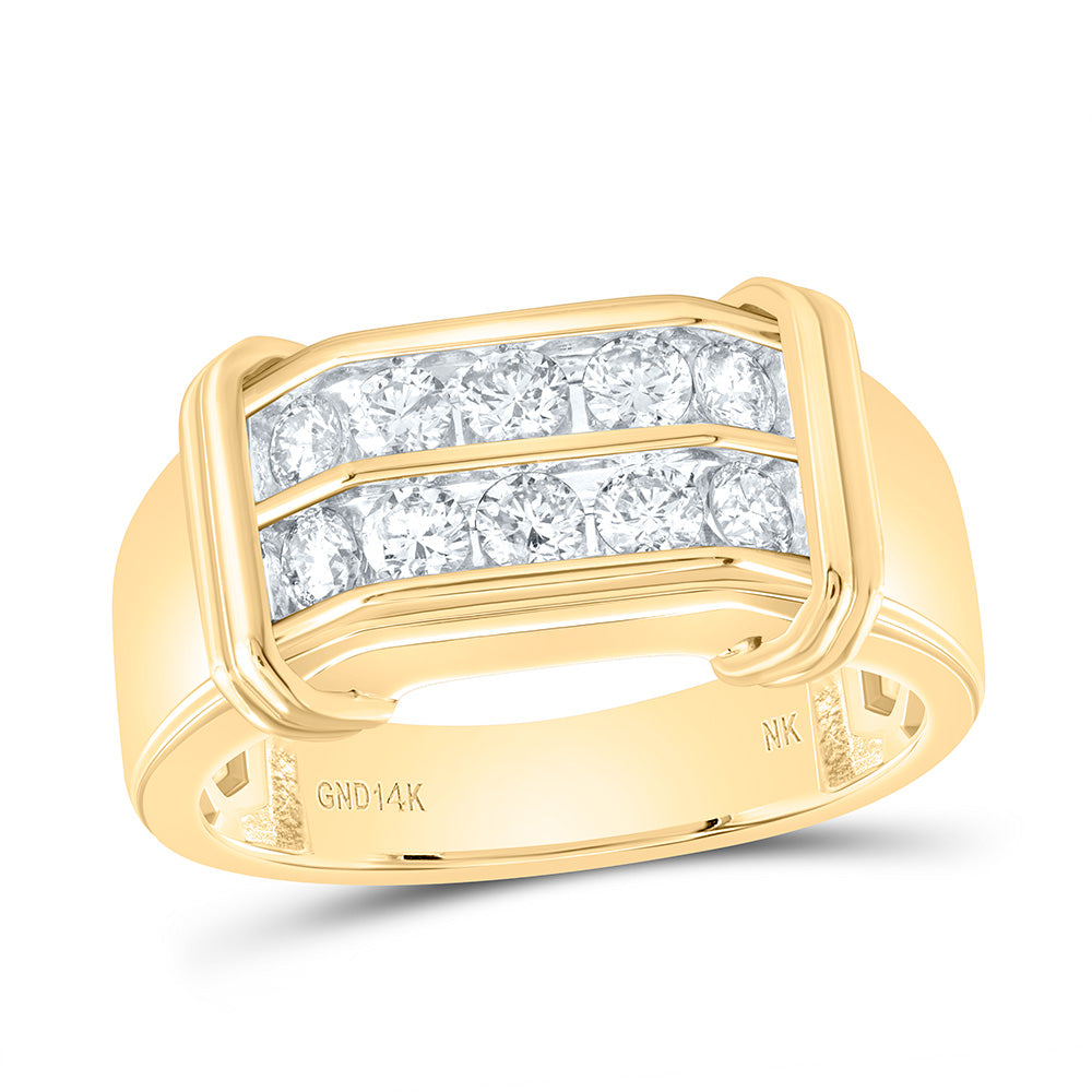 14kt Yellow Gold Mens Round Diamond Double Row Band Ring 7/8 Cttw