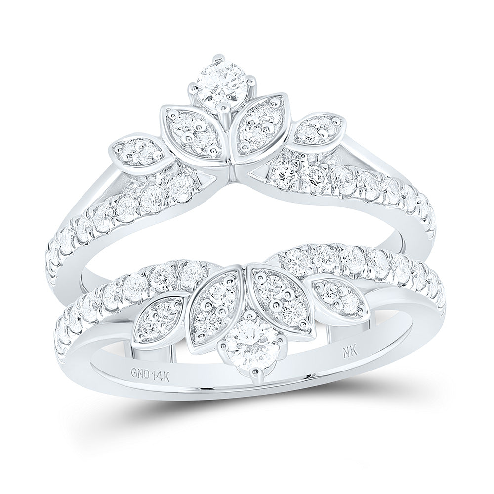 14kt White Gold Womens Round Diamond Flower Wrap Enhancer Wedding Band 3/4 Cttw