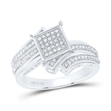 Sterling Silver Womens Round Diamond Offset Square Ring 1/4 Cttw