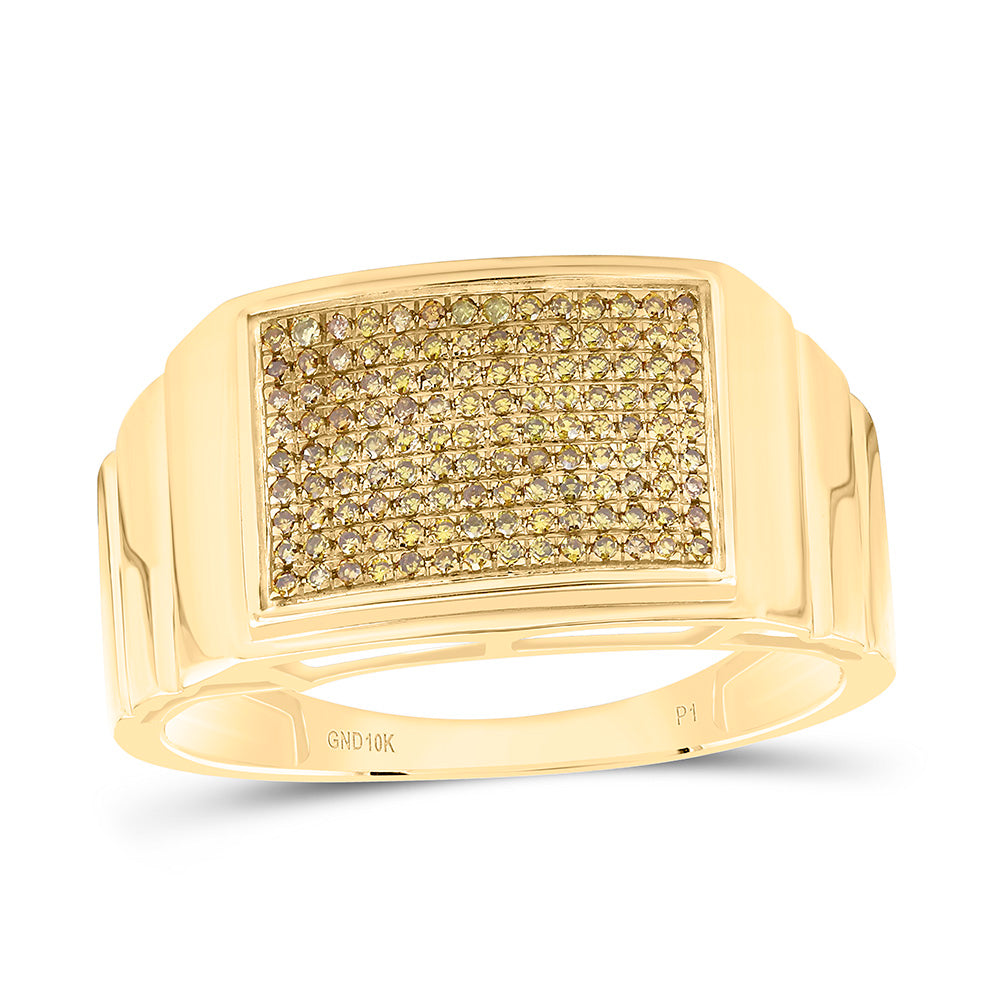 10kt Yellow Gold Mens Round Yellow Color Enhanced Diamond Cluster Ring 1/4 Cttw