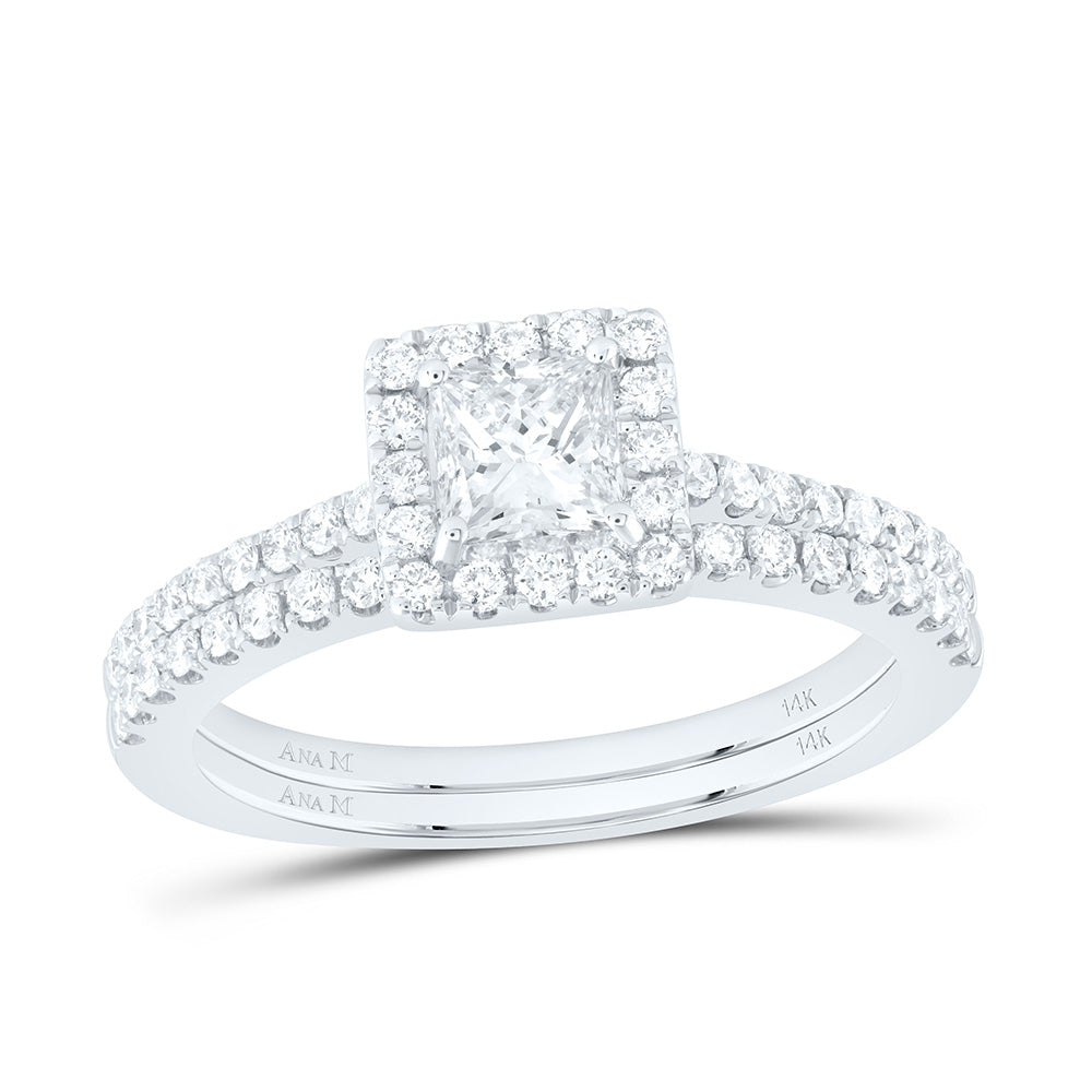 14kt White Gold Princess Diamond Bridal Wedding Ring Band Set 1 Cttw