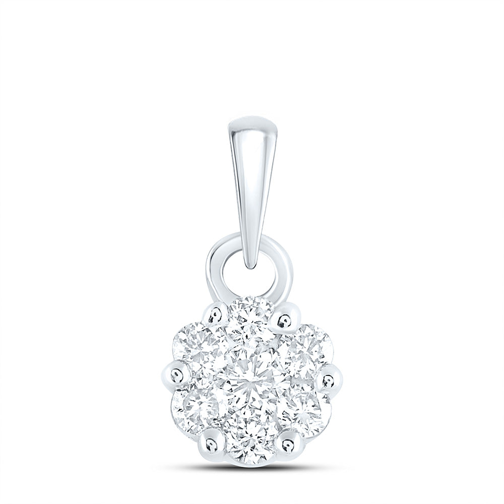 14kt White Gold Womens Round Diamond Flower Cluster Pendant 1/4 Cttw