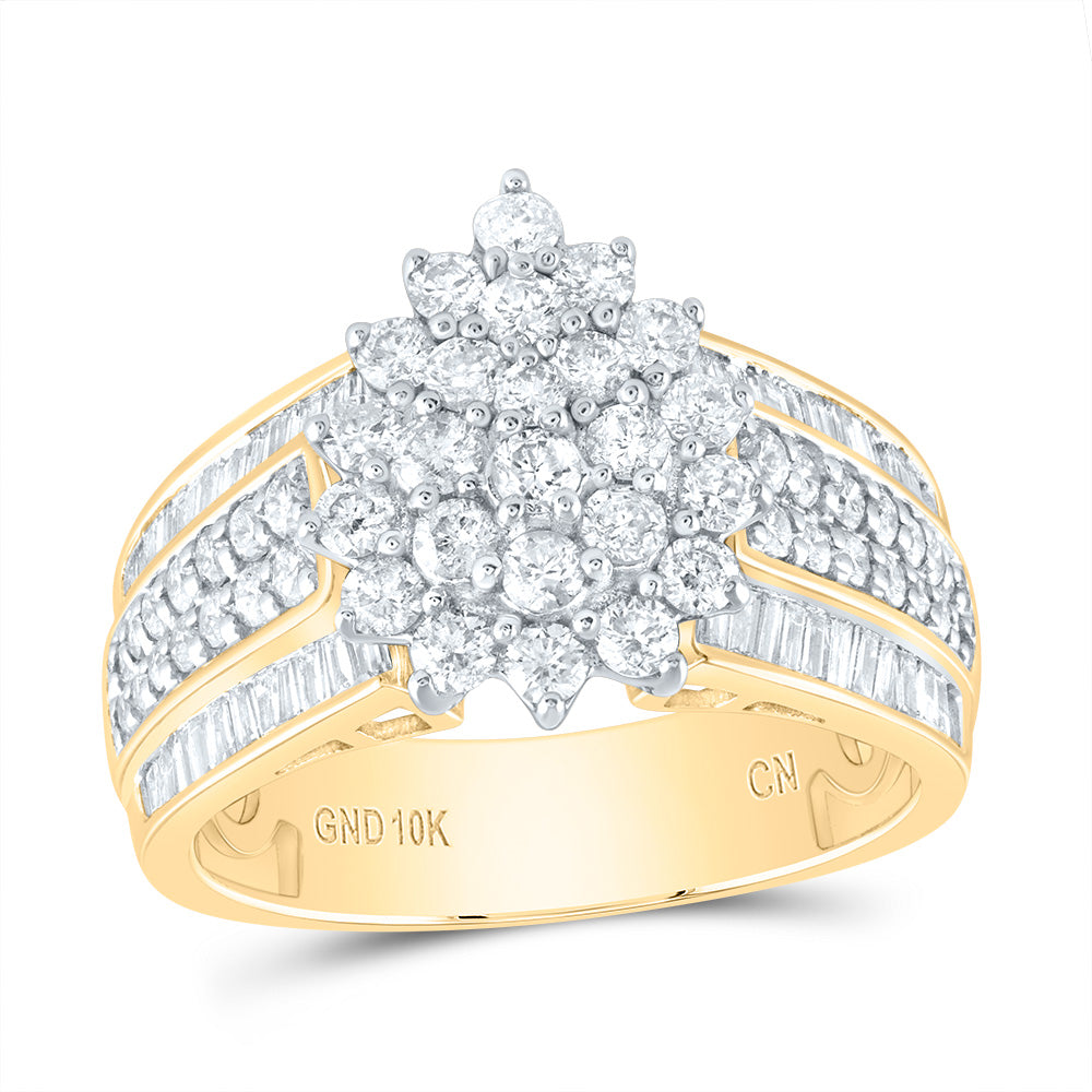 10kt Yellow Gold Womens Round Diamond Tear Cluster Ring 1-1/2 Cttw