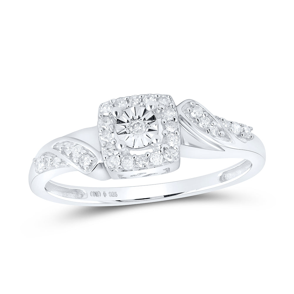 Sterling Silver Womens Round Diamond Square Ring 1/6 Cttw