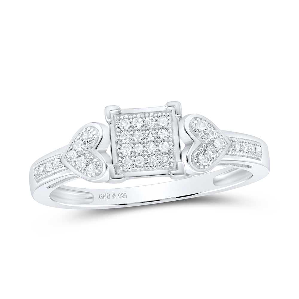 Sterling Silver Womens Round Diamond Square Cluster Heart Ring 1/10 Cttw