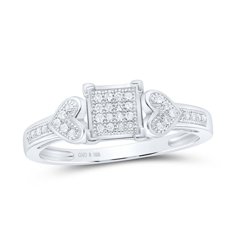 Sterling Silver Womens Round Diamond Square Cluster Heart Ring 1/10 Cttw