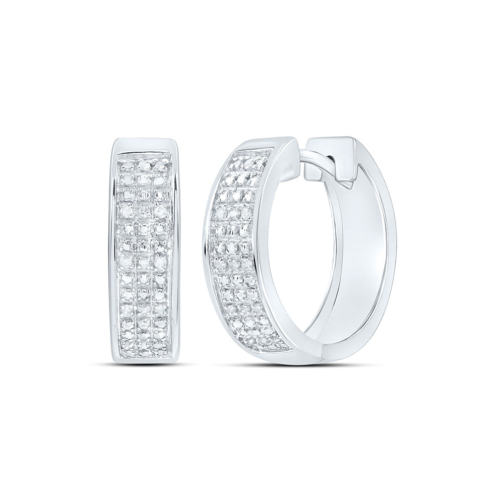 Sterling Silver Womens Round Pave-set Diamond Triple Row Hoop Earrings 1/10 Cttw