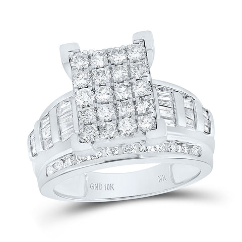10kt White Gold Round Diamond Cluster Bridal Wedding Engagement Ring 1-1/2 Cttw