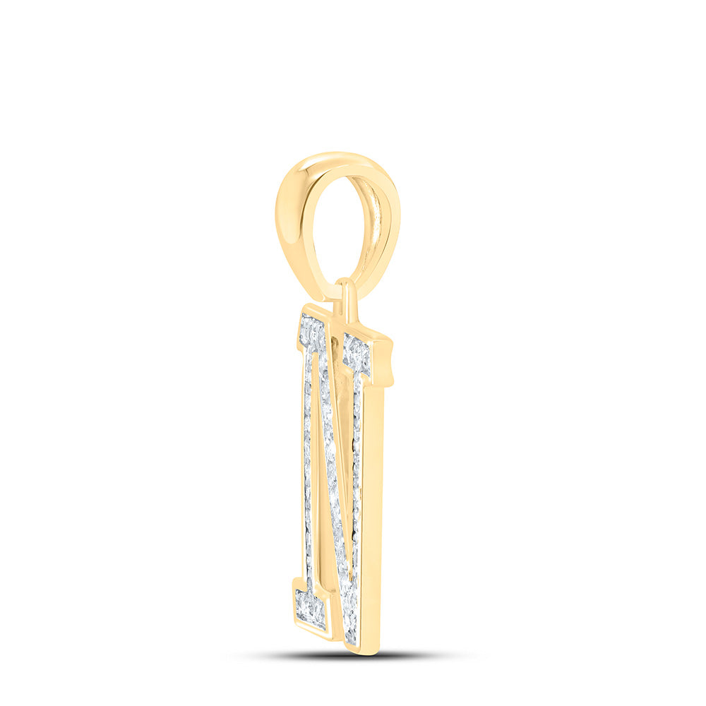 10kt Yellow Gold Womens Round Diamond Initial N Letter Pendant 1/10 Cttw