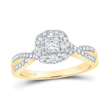 14kt Yellow Gold Princess Diamond Halo Bridal Wedding Engagement Ring 3/4 Cttw
