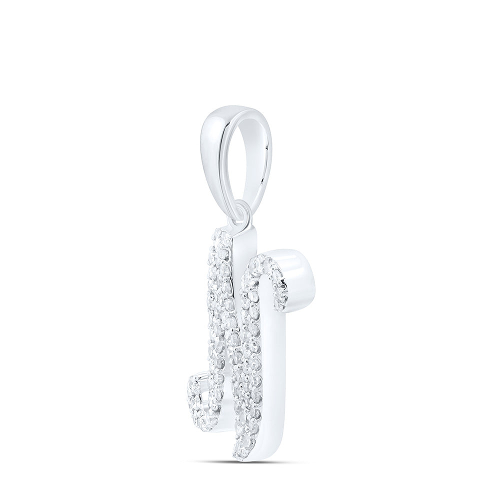 10kt White Gold Womens Round Diamond N Initial Letter Pendant 1/6 Cttw