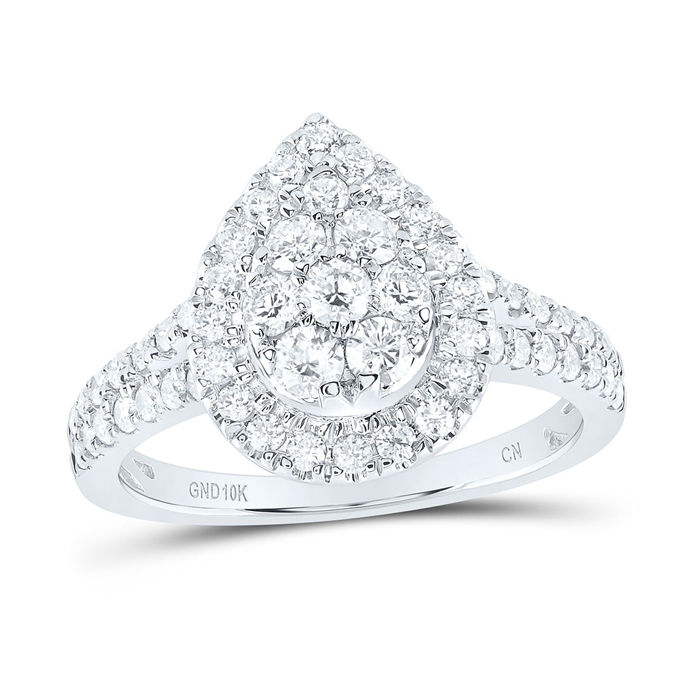 10kt White Gold Womens Round Diamond Teardrop Cluster Ring 1 Cttw
