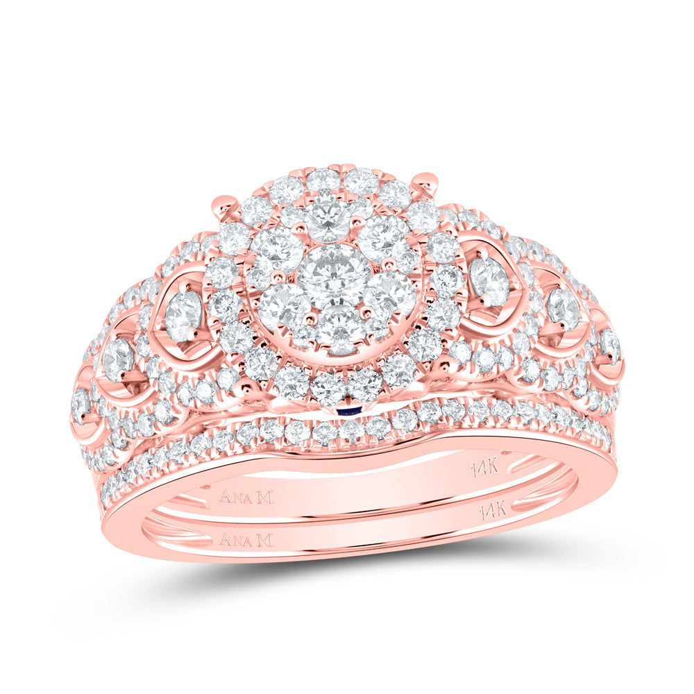 14kt Rose Gold Round Diamond Bridal Wedding Ring Band Set 1 Cttw
