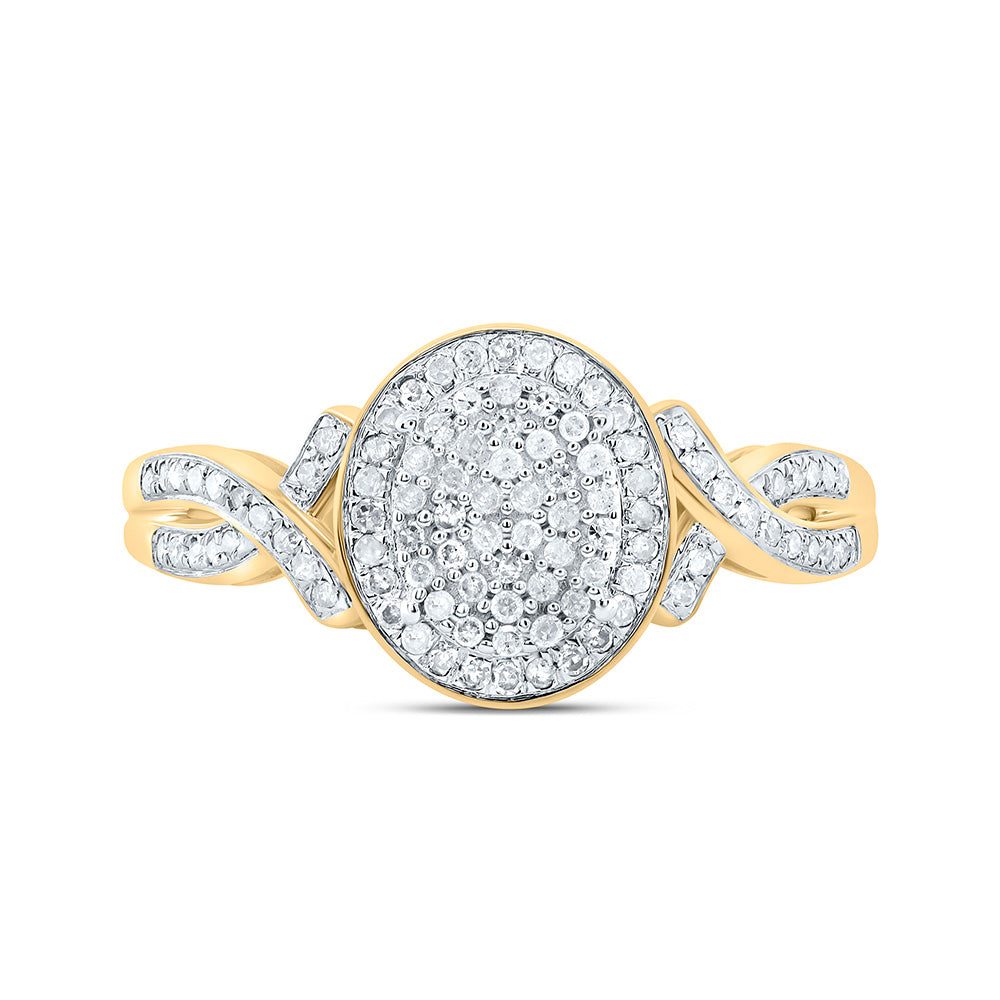 10kt Yellow Gold Womens Round Diamond Oval Cluster Ring 1/4 Cttw