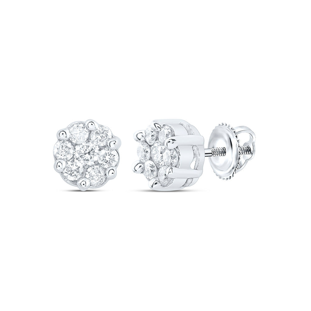 10kt White Gold Womens Round Diamond Flower Cluster Earrings 1/4 Cttw