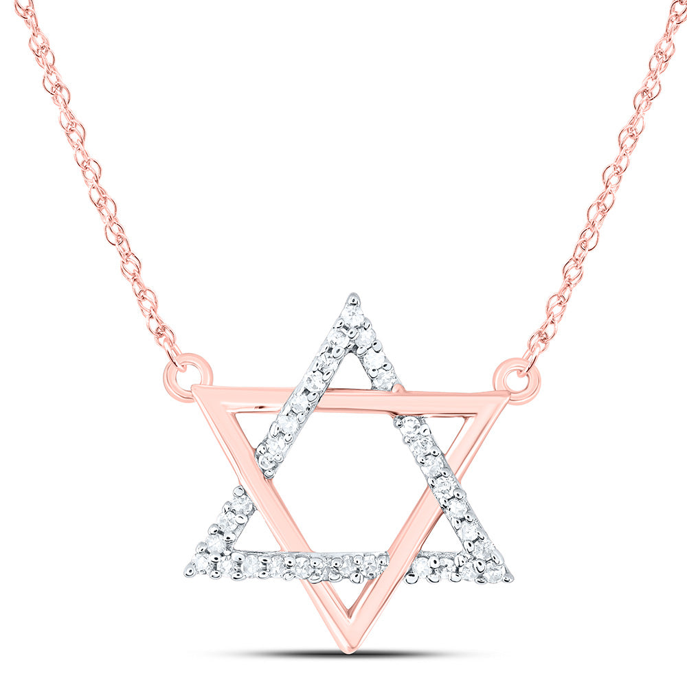10kt Rose Gold Womens Round Diamond Magen David Star Necklace 1/12 Cttw