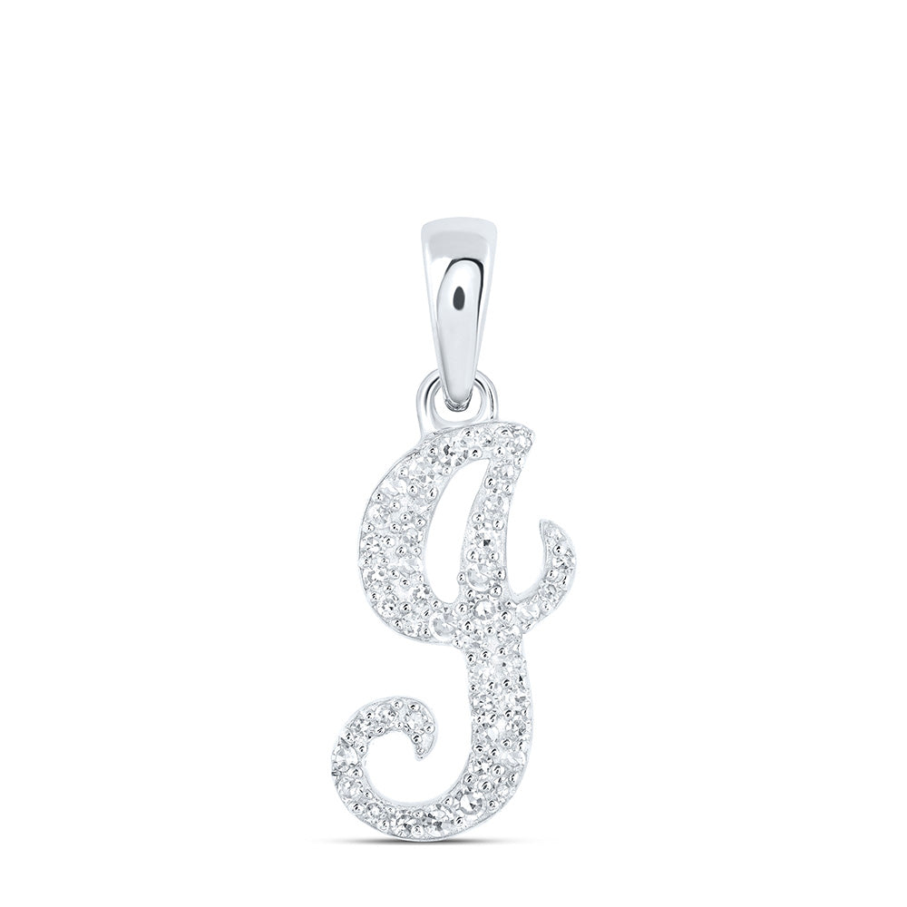 10kt White Gold Womens Round Diamond J Initial Letter Pendant 1/8 Cttw