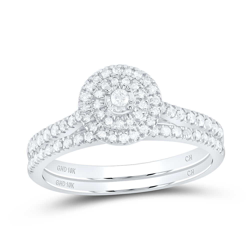 10kt White Gold Round Diamond Bridal Wedding Ring Band Set 1/3 Cttw