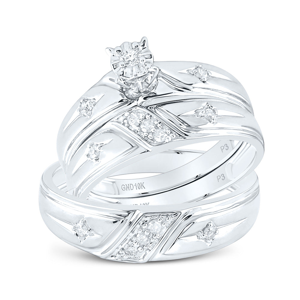 10kt White Gold His Hers Round Diamond Matching Wedding Set 1/5 Cttw