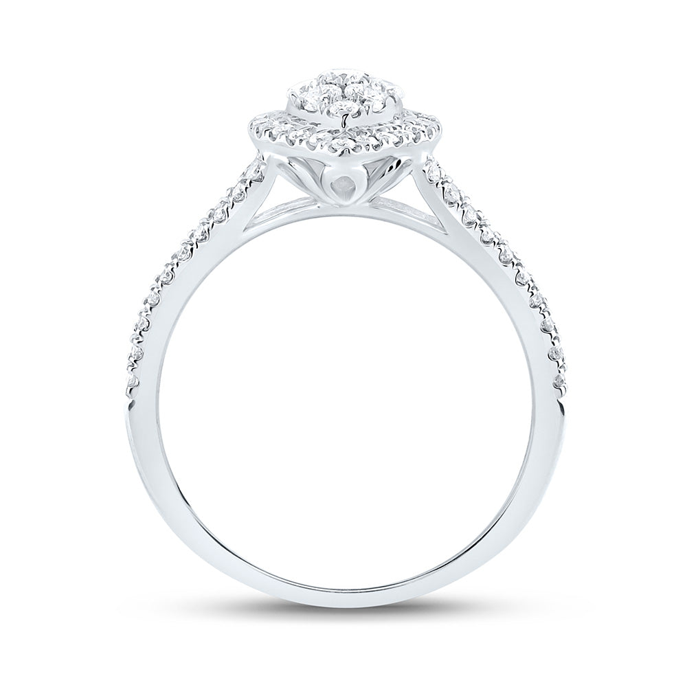 10kt White Gold Womens Round Diamond Teardrop Cluster Ring 1/2 Cttw