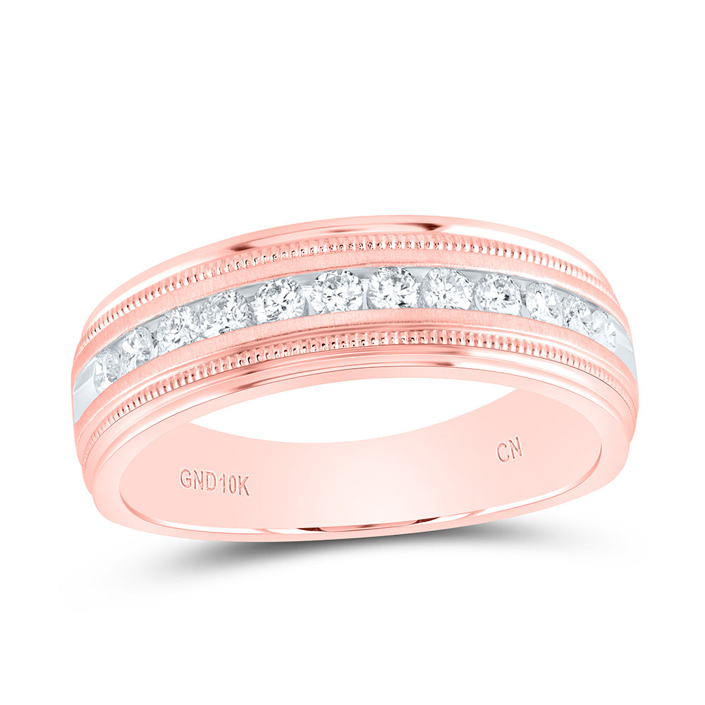 10kt Rose Gold Mens Round Diamond Wedding Single Row Band Ring 1/2 Cttw