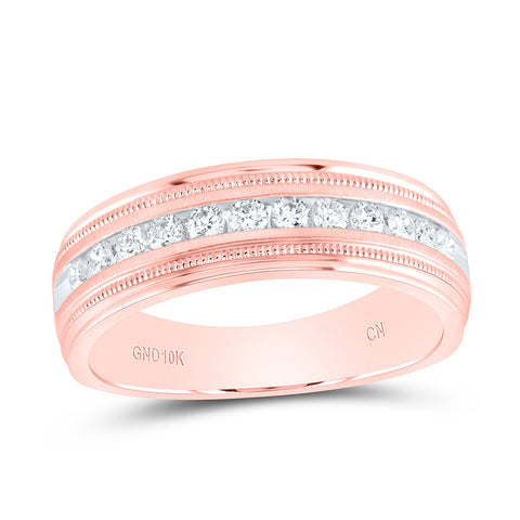 10kt Rose Gold Mens Round Diamond Wedding Single Row Band Ring 1/2 Cttw