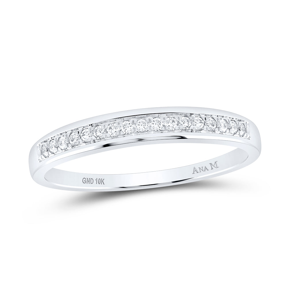 10kt White Gold Womens Round Diamond Wedding Band 1/10 Cttw
