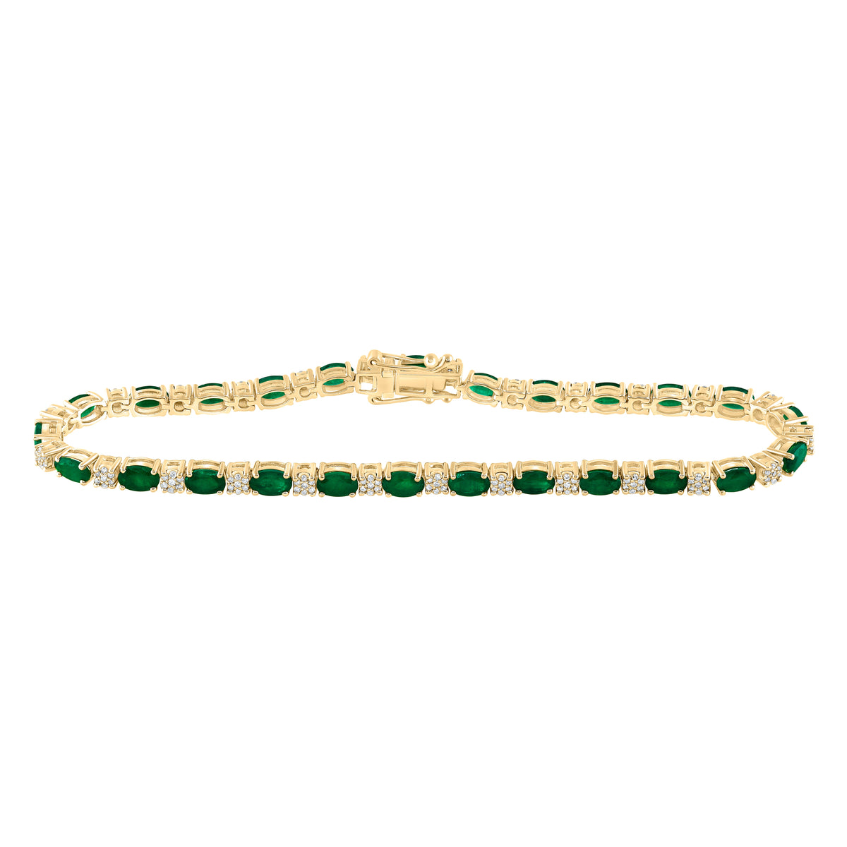 14kt Yellow Gold Womens Oval Emerald Diamond Tennis Bracelet 6 Cttw