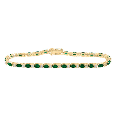 14kt Yellow Gold Womens Oval Emerald Diamond Tennis Bracelet 6 Cttw