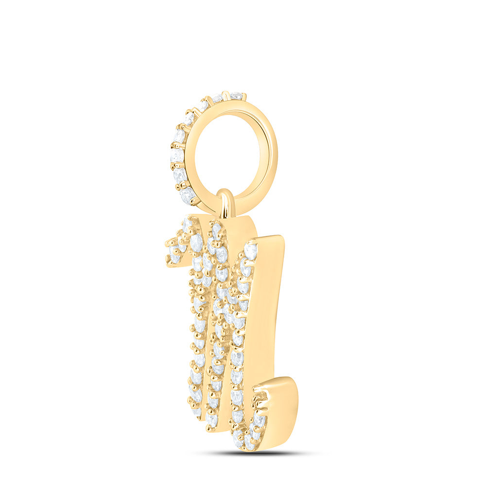 10kt Yellow Gold Womens Round Diamond M Initial Letter Pendant 1/5 Cttw