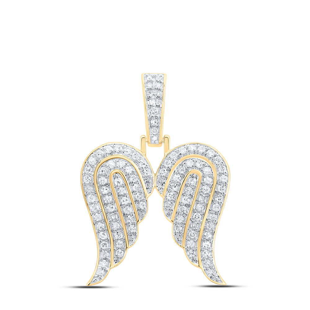 10kt Yellow Gold Mens Round Diamond Angel Wing Charm Pendant 5/8 Cttw