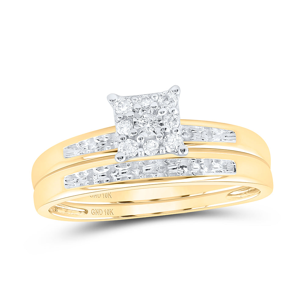 10kt Yellow Gold His Hers Round Diamond Solitaire Matching Wedding Set 1/10 Cttw