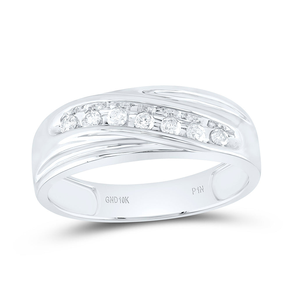 10kt White Gold Mens Round Diamond Wedding Single Row Band Ring 1/4 Cttw