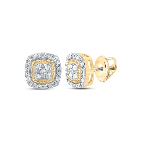 10kt Yellow Gold Womens Round Diamond Cluster Earrings 1/10 Cttw