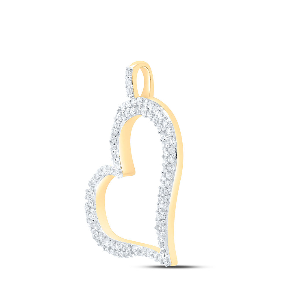 10kt Yellow Gold Womens Round Diamond Outline Heart Pendant 1/3 Cttw
