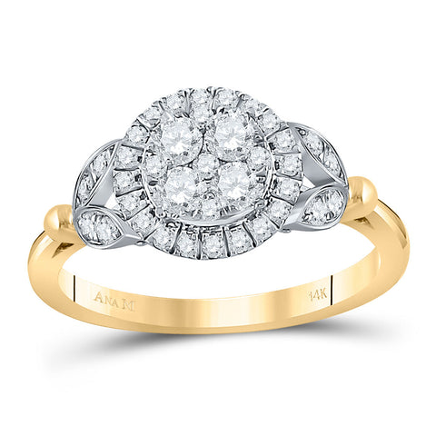 14kt Yellow Gold Round Diamond Cluster Bridal Wedding Engagement Ring 3/4 Cttw