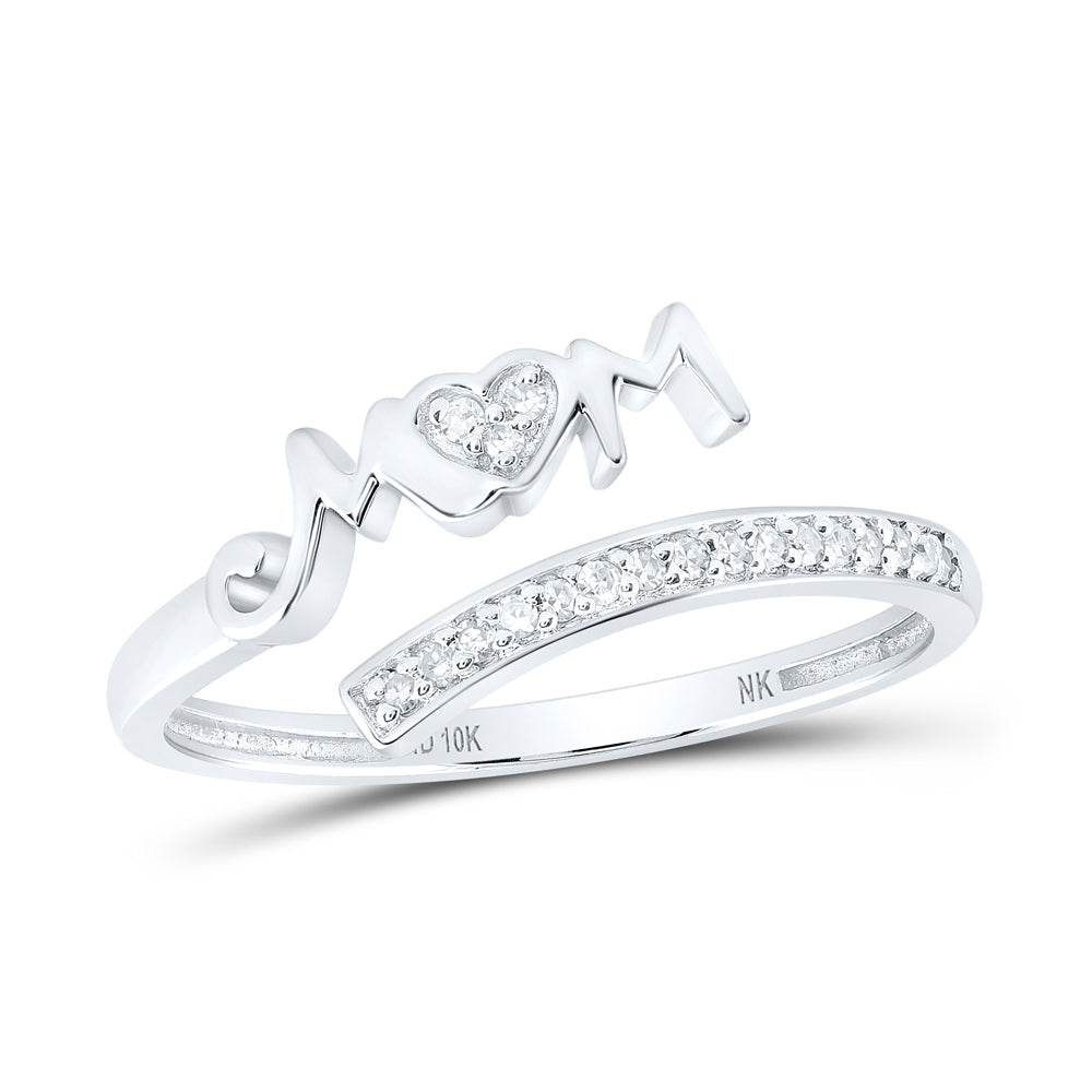 10kt White Gold Womens Round Diamond Mom Ring 1/12 Cttw
