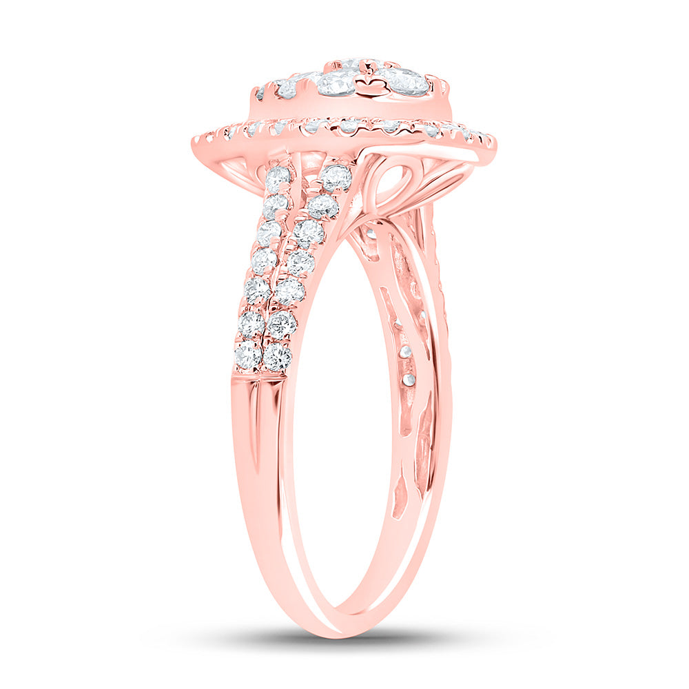 10kt Rose Gold Womens Round Diamond Teardrop Cluster Ring 1 Cttw